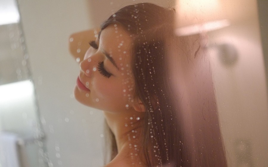 Asian Girl Shower Glass Drops