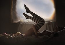 Bed Girl Stockings Legs Tits Nipples