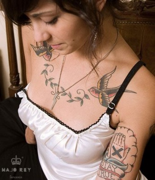 Bird Chest Tattoos For Women