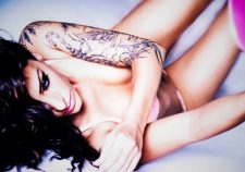 Erotic Beauty Brunette Tattooed Lips Pink