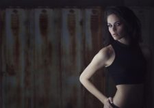 Girl Beautiful Bruntte Rusty Lockers Short Shirt Erotic Low Light