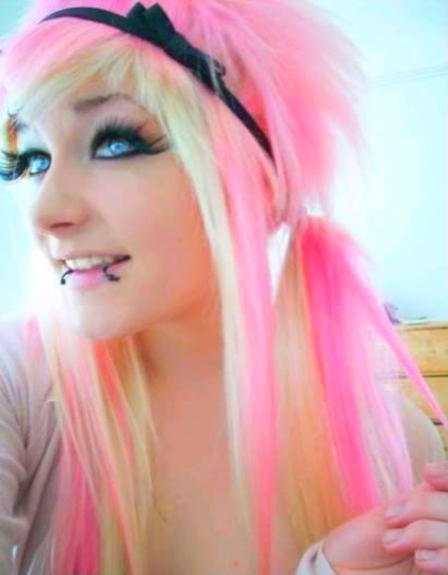 Girls With Blonde And Pink Scene Hair