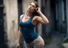 Gray Shorts Nice Tits Erotic Blonde Girl Street