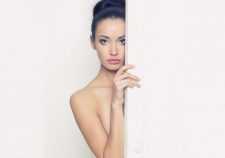 Naked Girl Brown Eyed Brunette Hairstyle Door