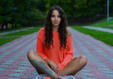 Park Beautiful Girl Sitting Legs Tattoo View