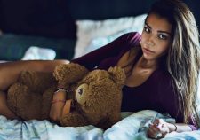 Teddy Bear Blue Eyes Girl Lying In Bed Blue Nails
