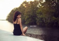Water Lake Trees Dust Girl Sitting On Pier