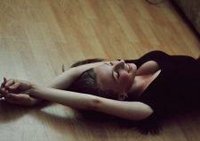 Wooden Floor Sexy Tits Girl Lying Back