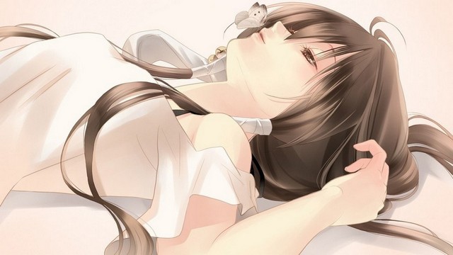 Anime Girl With Black Hair Laying Down